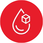 a white icon of a bone on a bright blue background